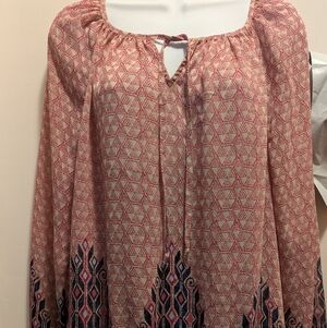 Lucky Brand Women's Medium Bohemian Vibe Pink Long Sleeve Lightweight Blouse